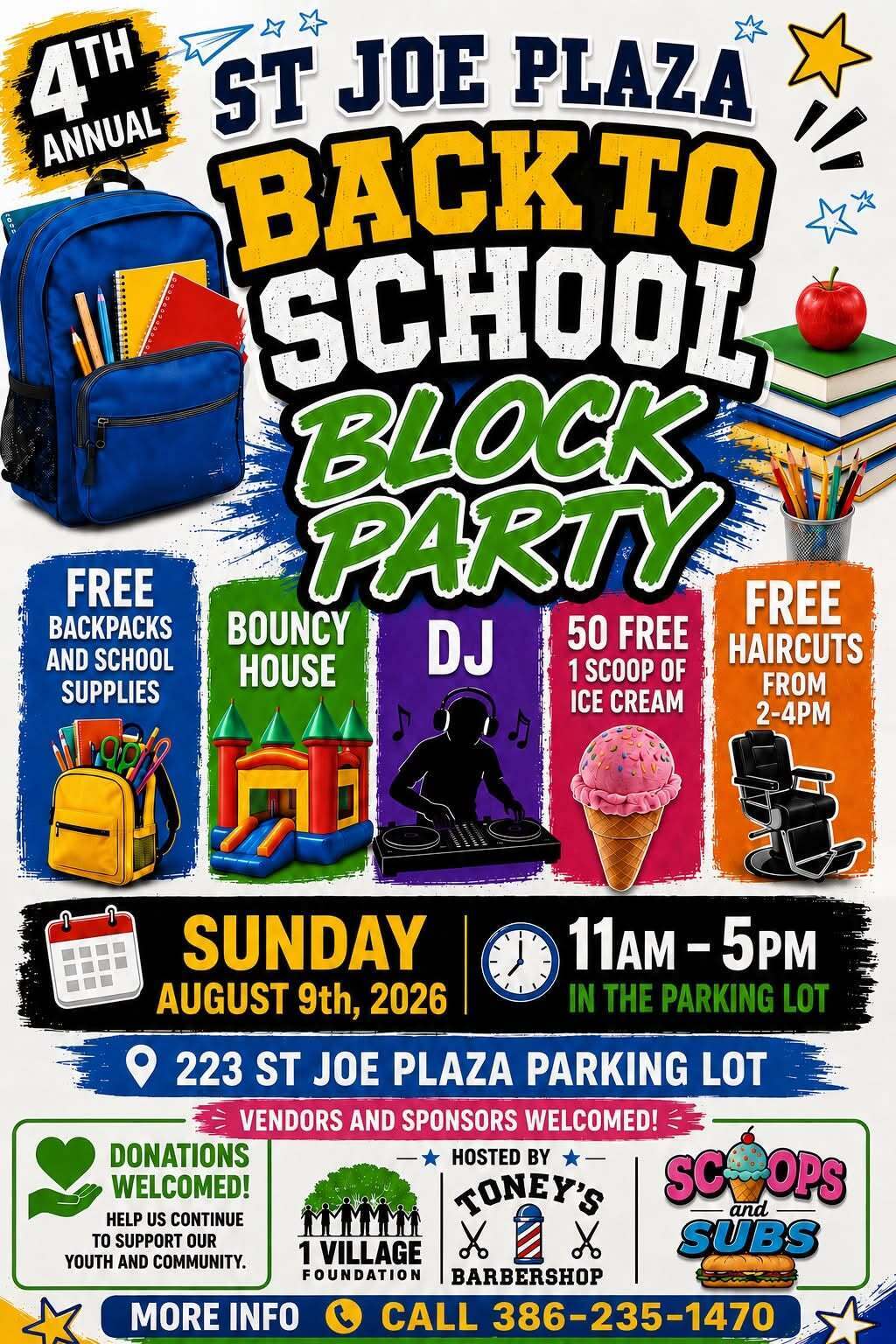 4th Annual St. Joe Plaza Back to School Block Party flyer