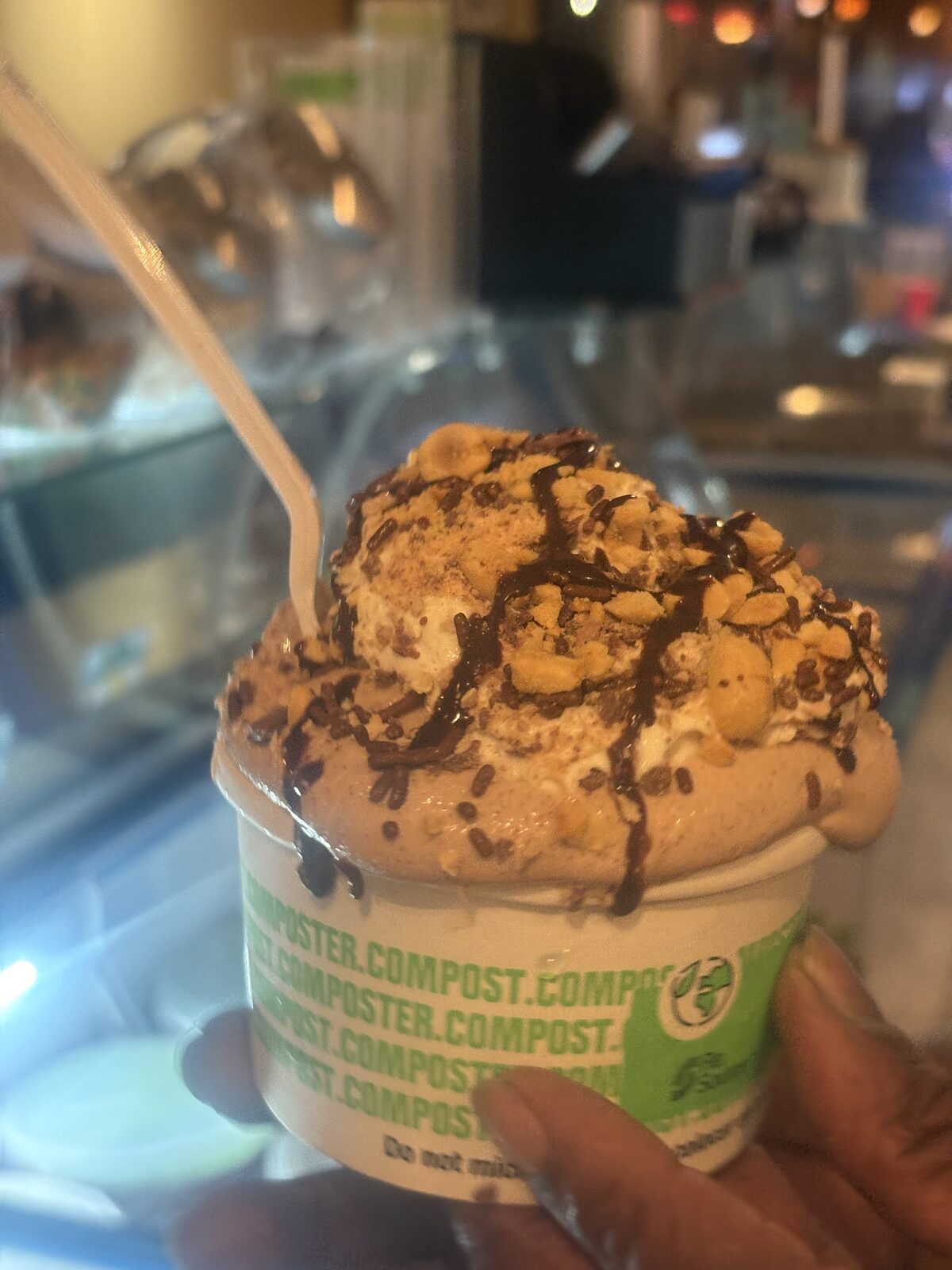 Ice cream cup loaded with toppings