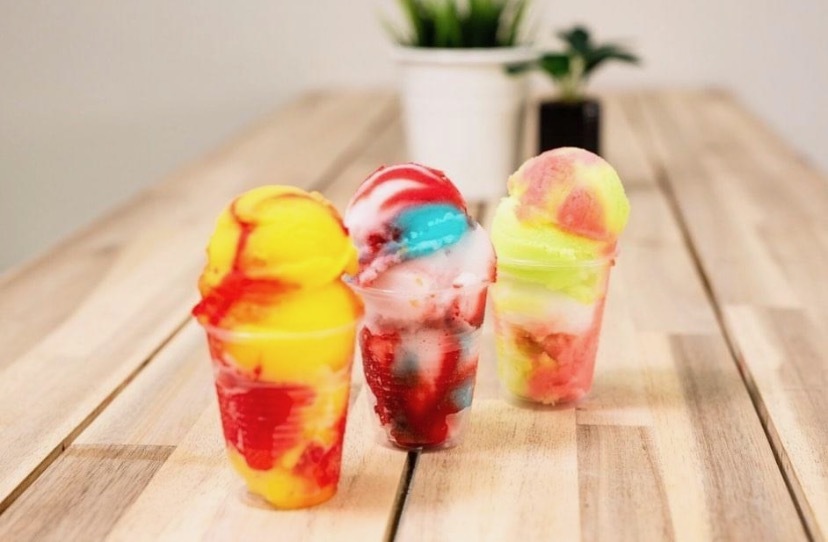 Colorful rolled ice cream cups